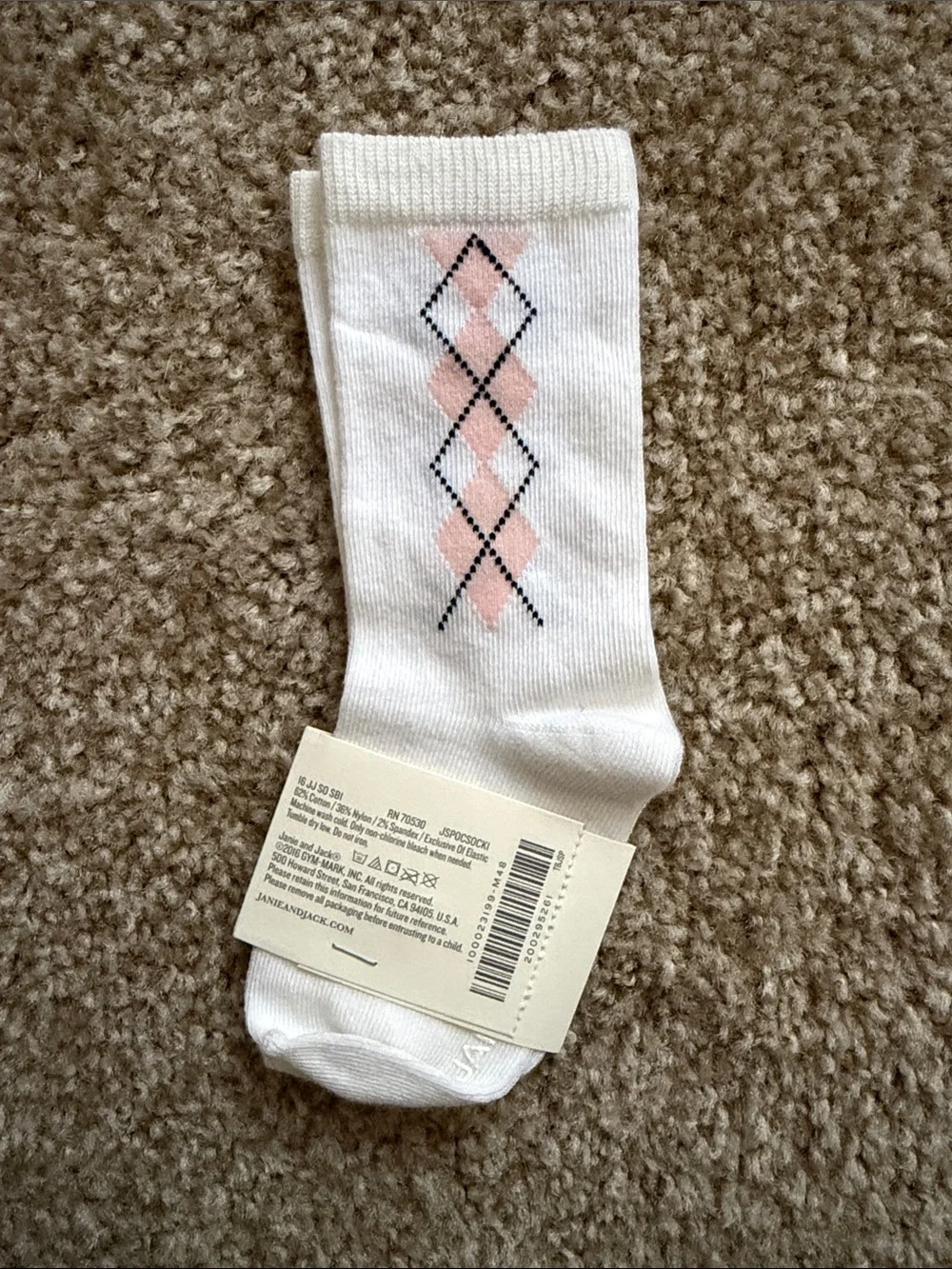 Janie and Jack White & Pink Argyle Casual Baby Socks